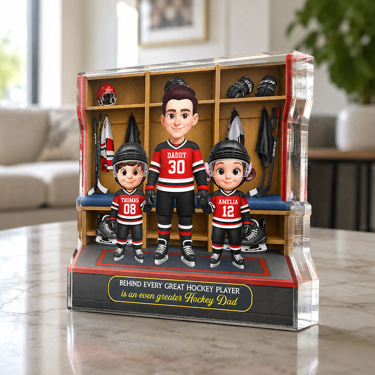 Hockey Dad And Kids Locker Room - Personalized Acrylic Block Plaque - Gift For Dad, Husband