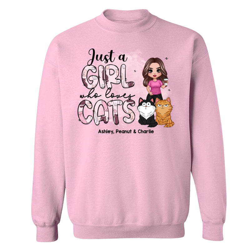 Just A Girl Who Loves Cats Doodle Pattern Funny Cats Expressions Personalized Shirt