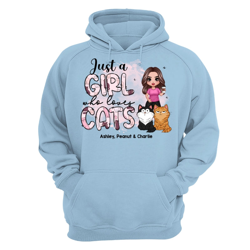 Just A Girl Who Loves Cats Doodle Pattern Funny Cats Expressions Personalized Shirt