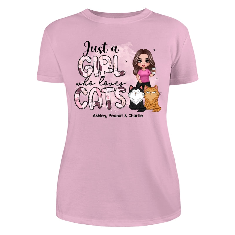 Just A Girl Who Loves Cats Doodle Pattern Funny Cats Expressions Personalized Shirt