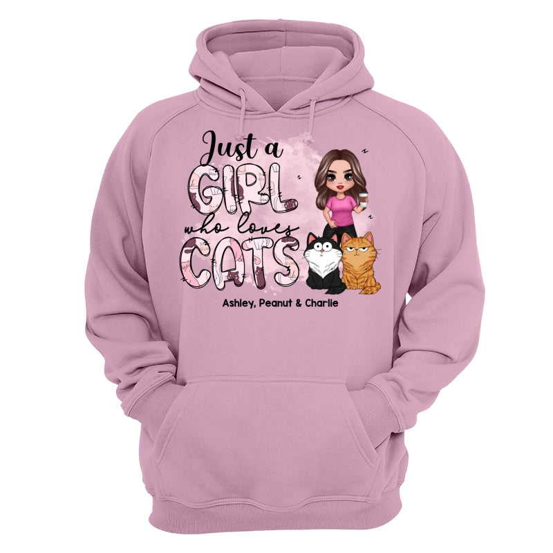 Just A Girl Who Loves Cats Doodle Pattern Funny Cats Expressions Personalized Shirt