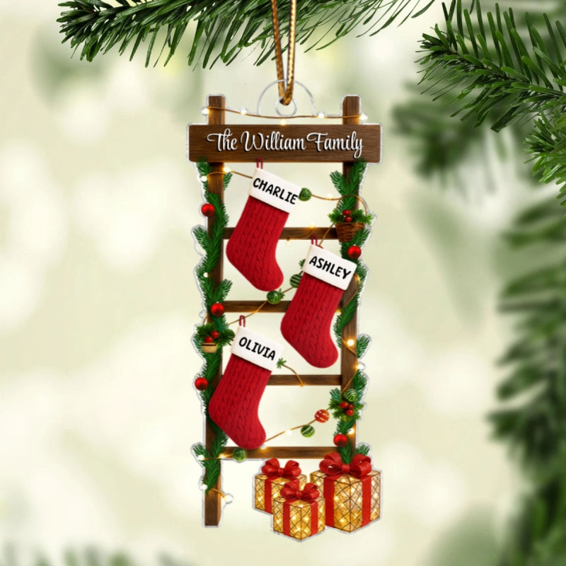 Family Names Ladder Stocking 3D Effect - Persnalized Acrylic Ornament - Christmas Gift
