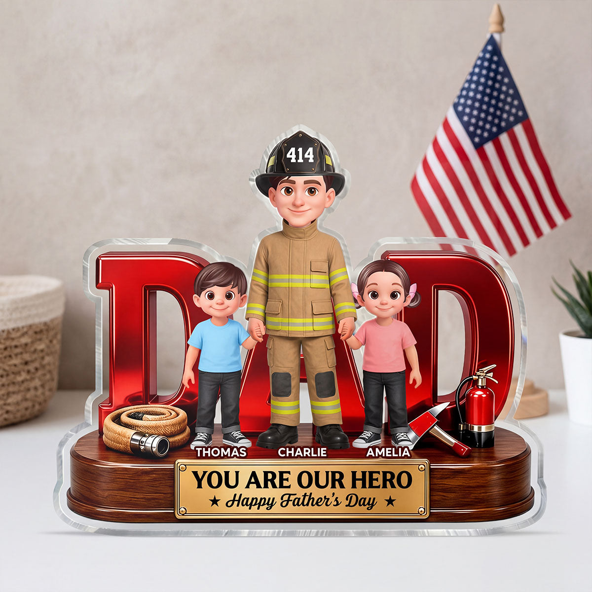 Proud Firefighter Dad You Are Our Hero - Personalized Acrylic Block Plaque - Gift For Dad, Husband
