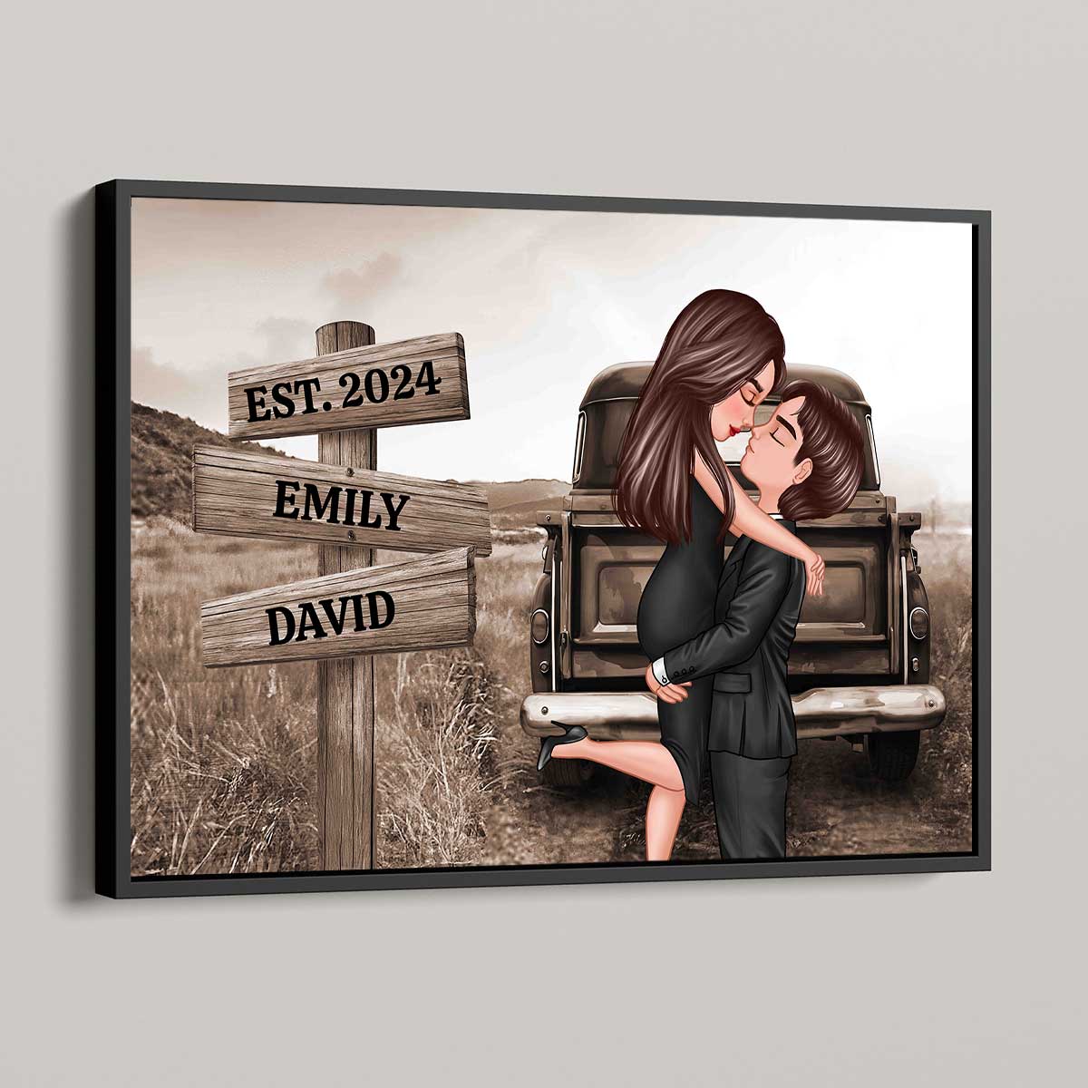 Couple Sign Post Retro Vintage Field Landscape Personalized Poster, Anniversary, Gift for him, Gift for her