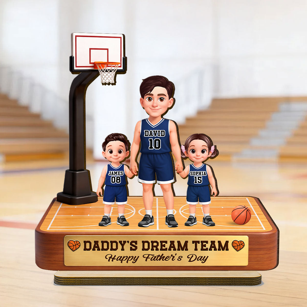 Basketball Daddy's Dream Team - Personalized 2-Layered Wooden Plaque - Gift For Dad, Husband