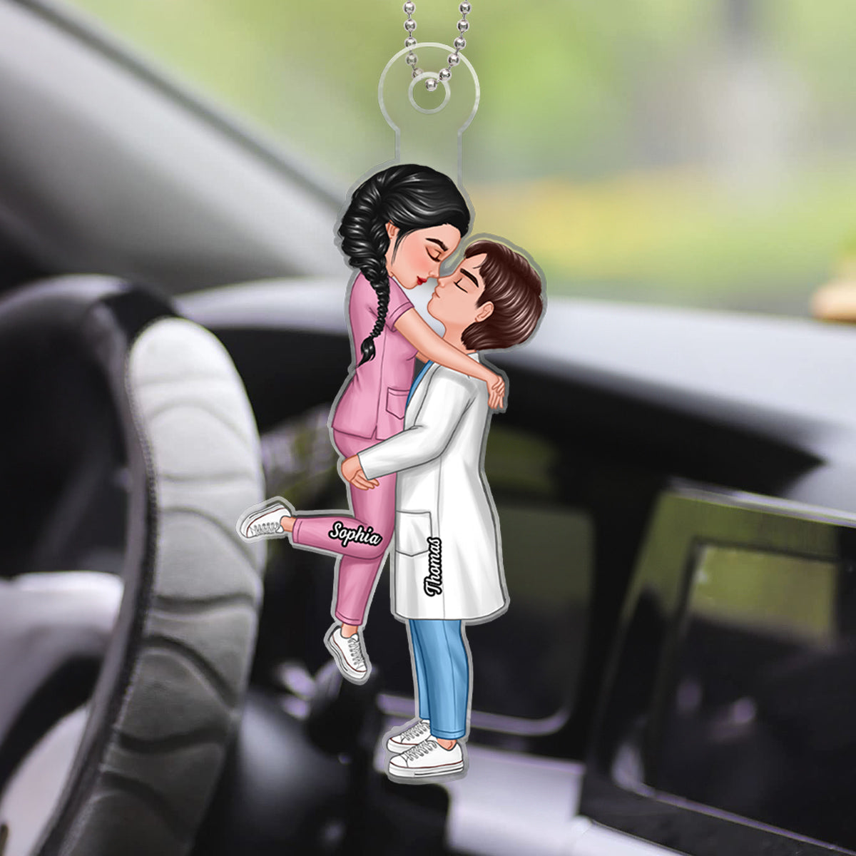 Hero Couple Hugging Kissing Personalized Acrylic Car Hanger Ornament, Anniversary Gift For Him, For Her, For The Couple