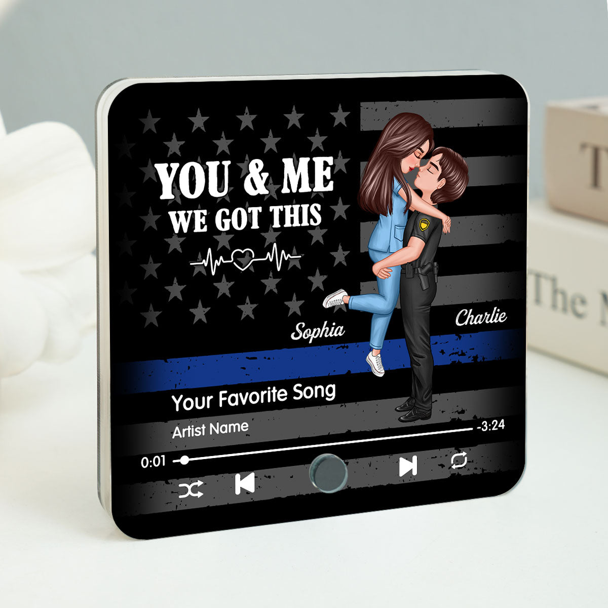 Hero Couple Hugging Kissing Favorite Song Gift by Occupation Gift For Her Gift For Him Personalized Music Fridge Magnet