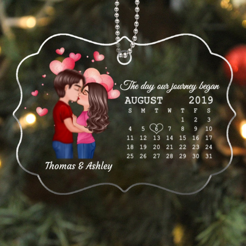 Doll Couple Kissing Calendar Anniversary Date Personalized Acrylic Ornament