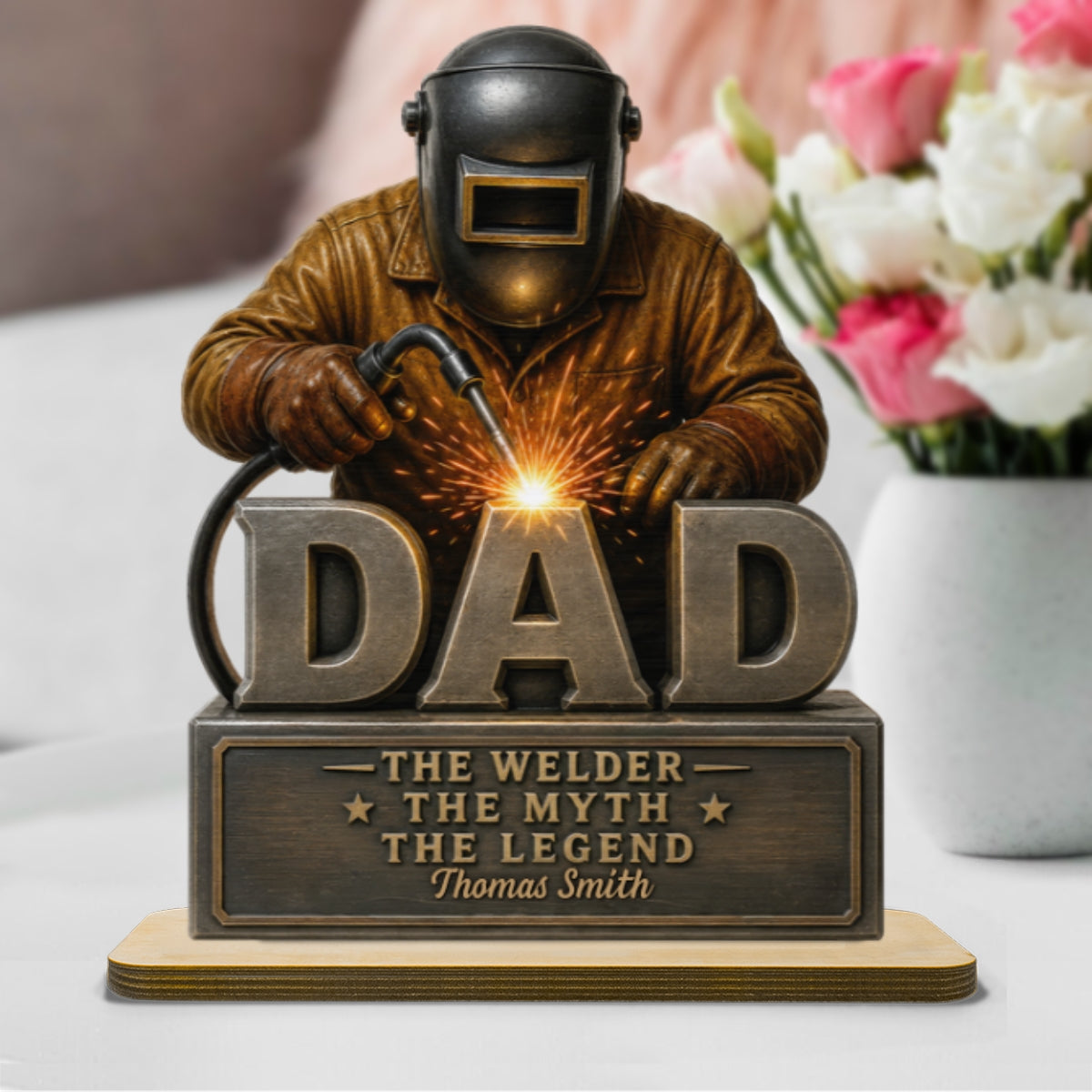 Welder Dad The Man The Myth - Personalized 2-Layered Wooden Plaque - Gift For Welders, Metal Worker Mechanic Welding Dad, Husband