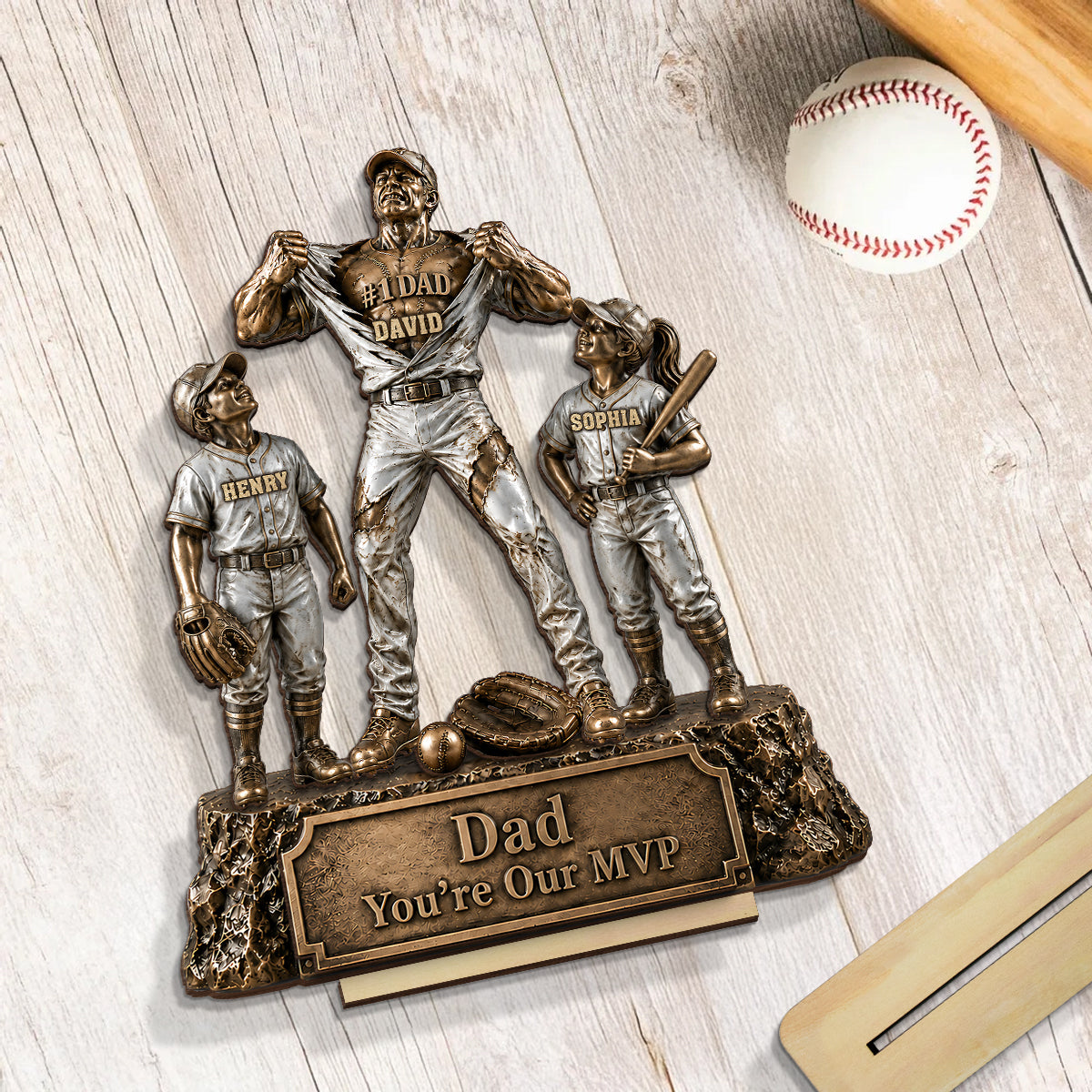 No 1 Dad Baseball Victory Trophy - Personalized 2-Layered Wooden Plaque - Gift for Dad, Husband