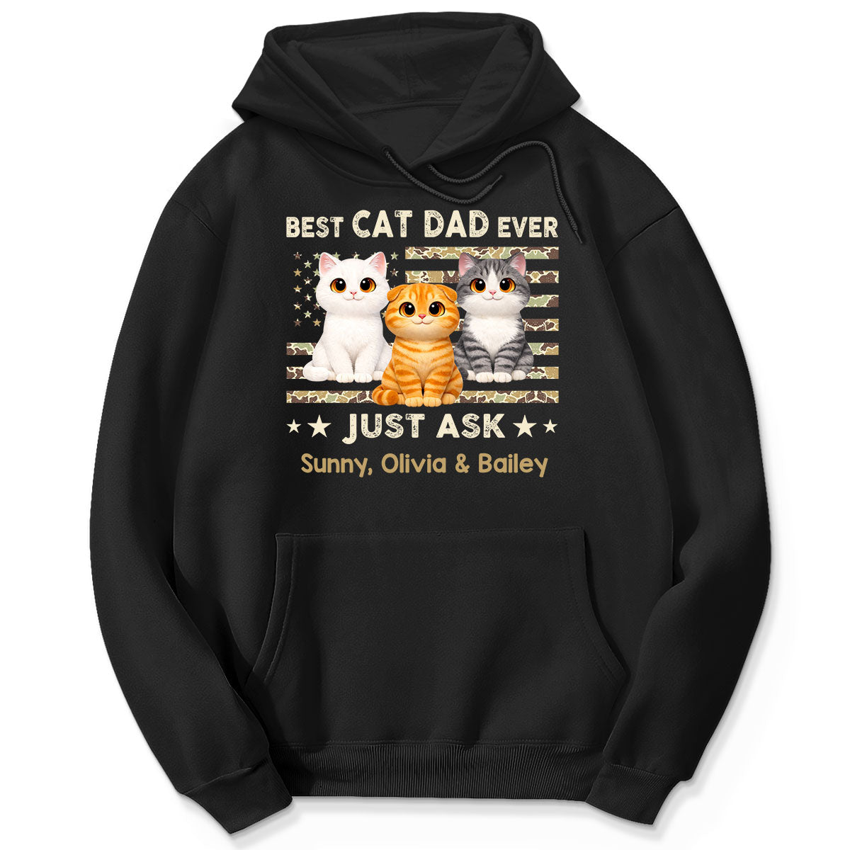 Best Cat Dad Ever Trendy Camouflage Pattern Nation Flag - Personalized Shirt - Father's Day Gift For Cat Dad, Cat Lovers