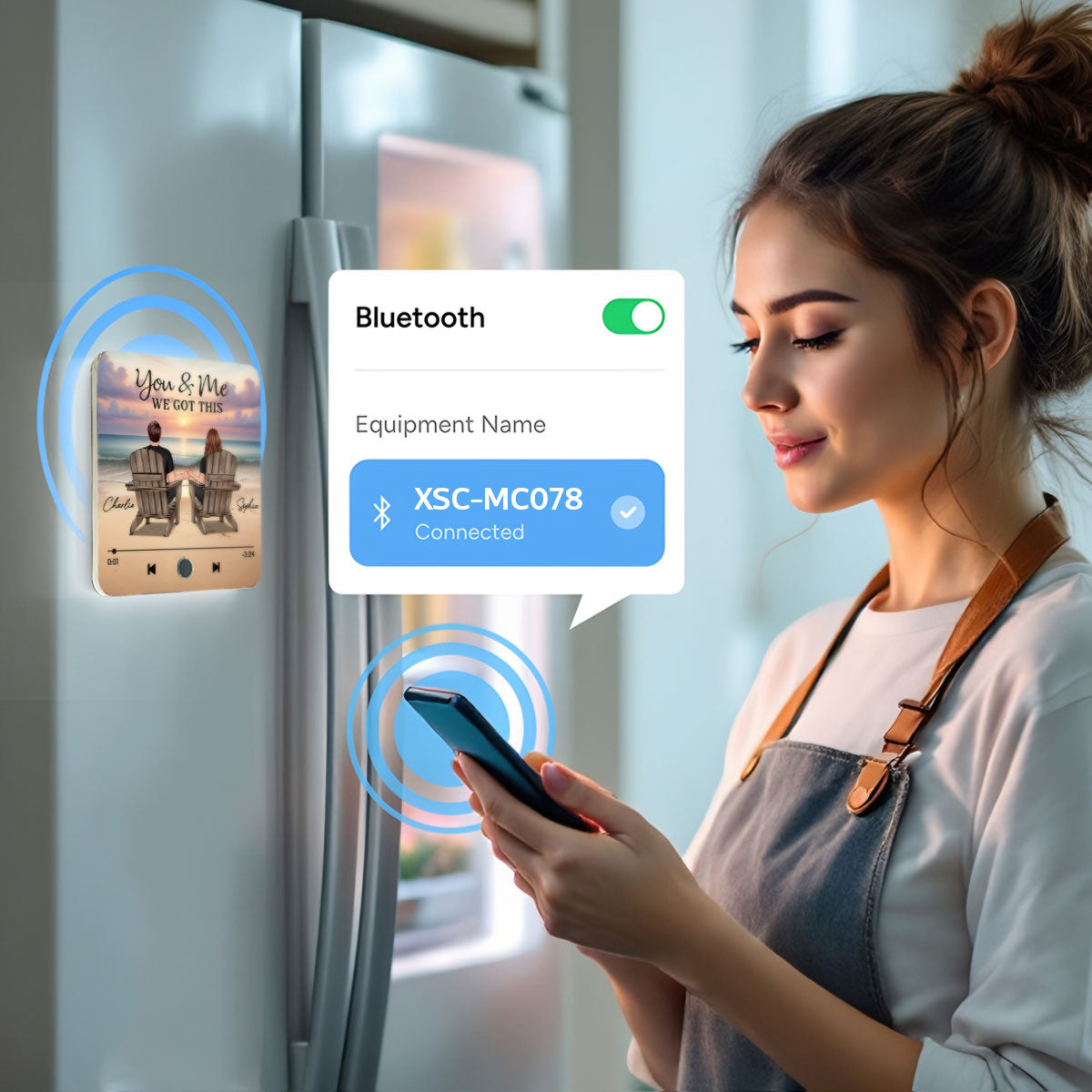 Couple Back View At Beach Favorite Song Personalized Bluetooth Music Fridge Magnet, Gift For Couple