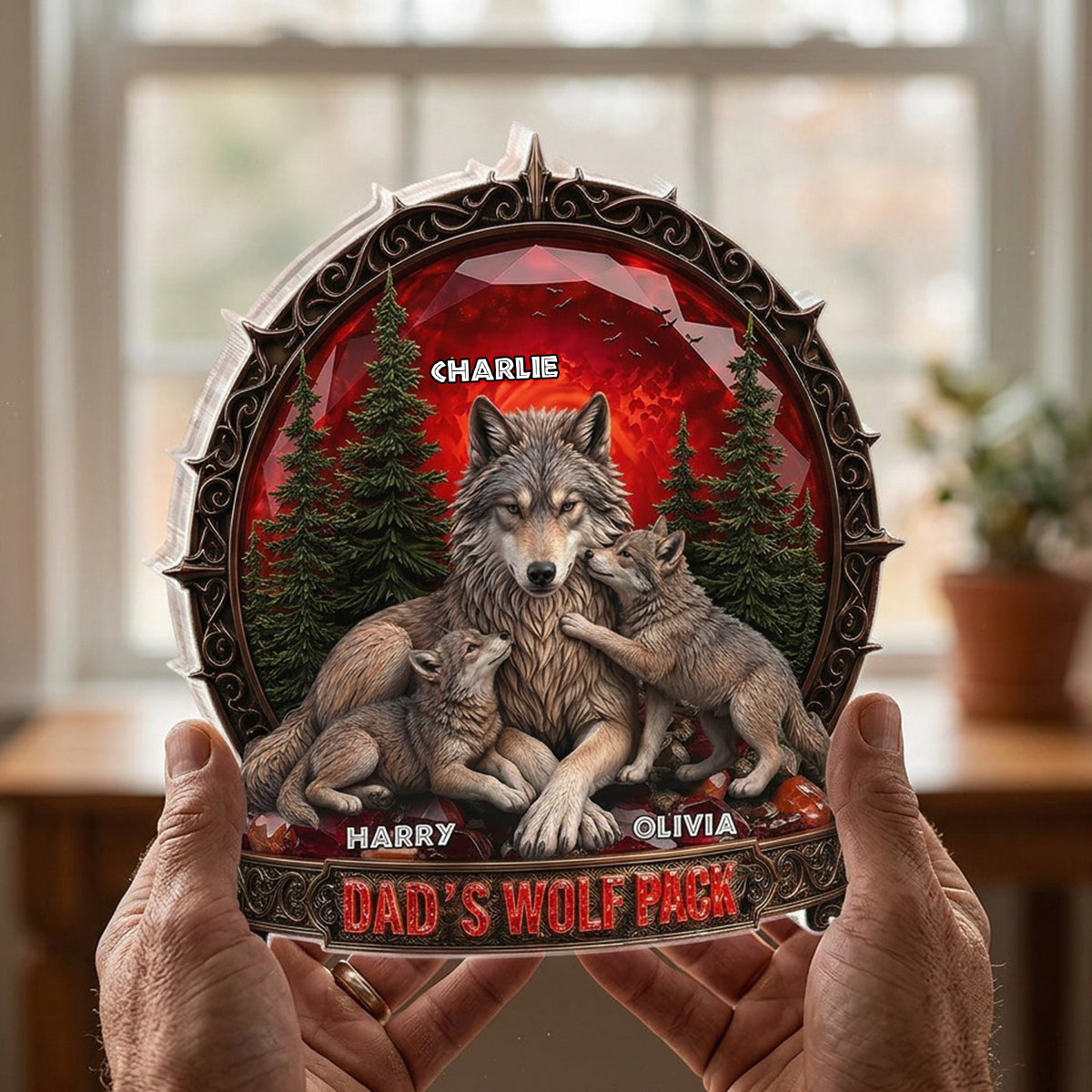Papa's Wolf Pack - Personalized Acrylic Block Plaque - Gift for Dad, Husband