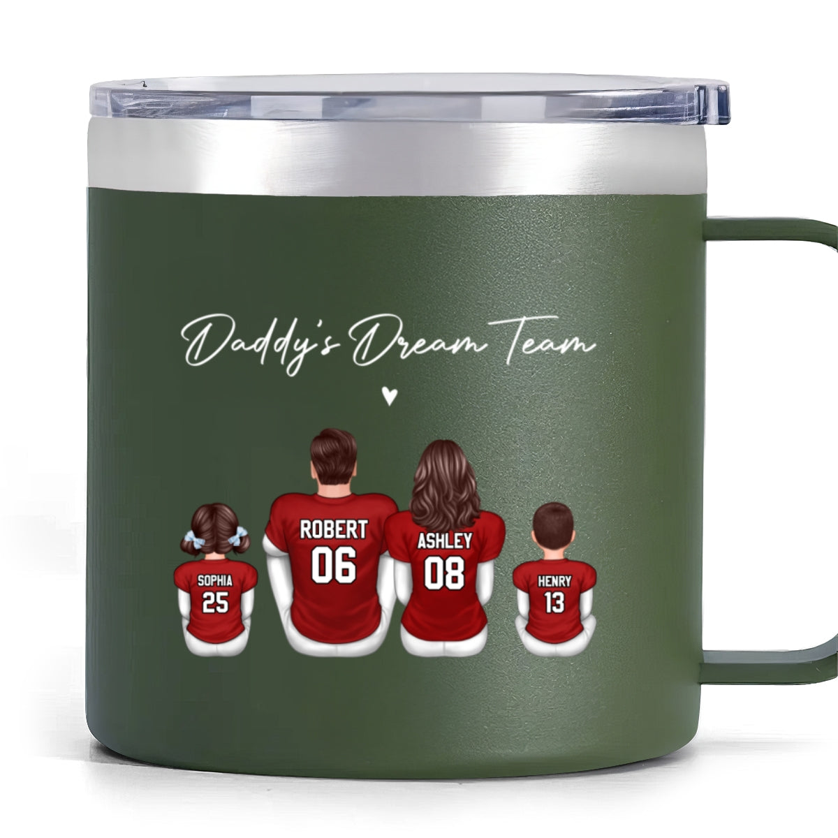 Football Daddy's Dream Team Personalized Stainless Steel Tumbler With Handle, Gift For Dad