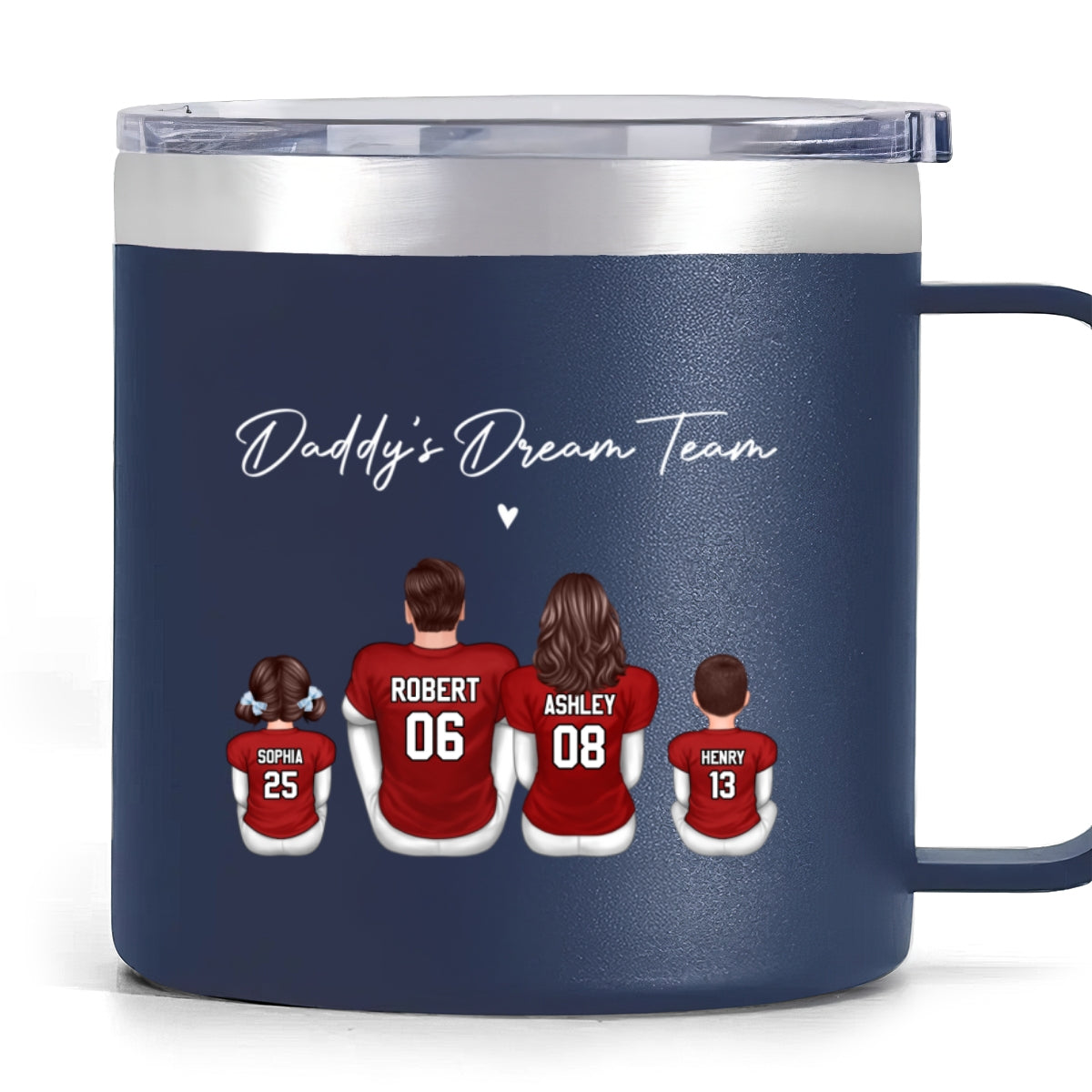 Football Daddy's Dream Team Personalized Stainless Steel Tumbler With Handle, Gift For Dad