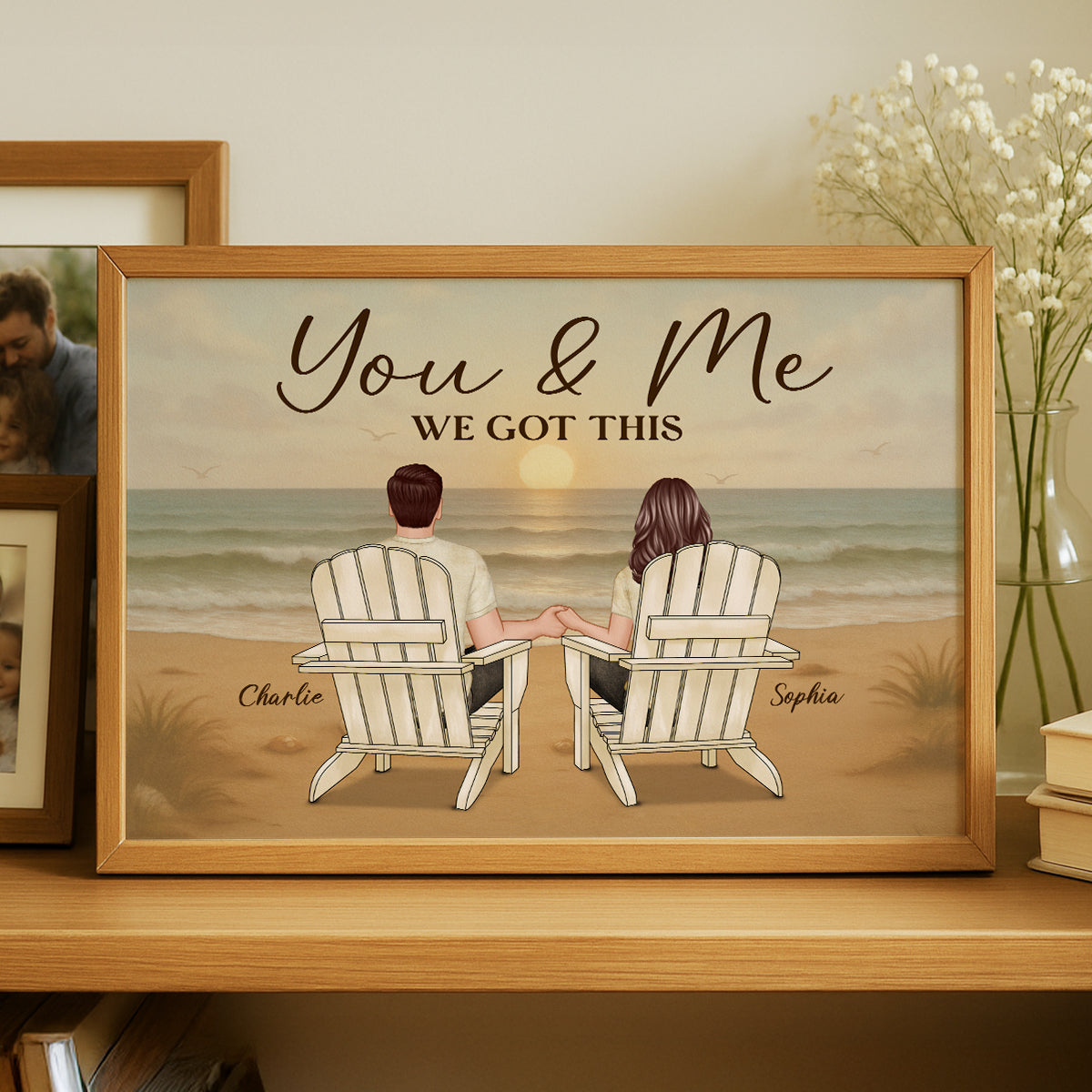 Vintage Retro Couple Beach Landscape Personalized Poster, Gift For Him, For Her