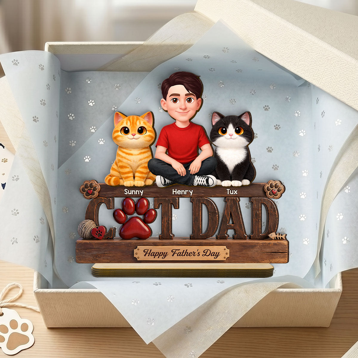 Best Cat Dad Happy - Personalized 2-Layered Wooden Plaque - Gift For Cat Dad, Cat Lovers