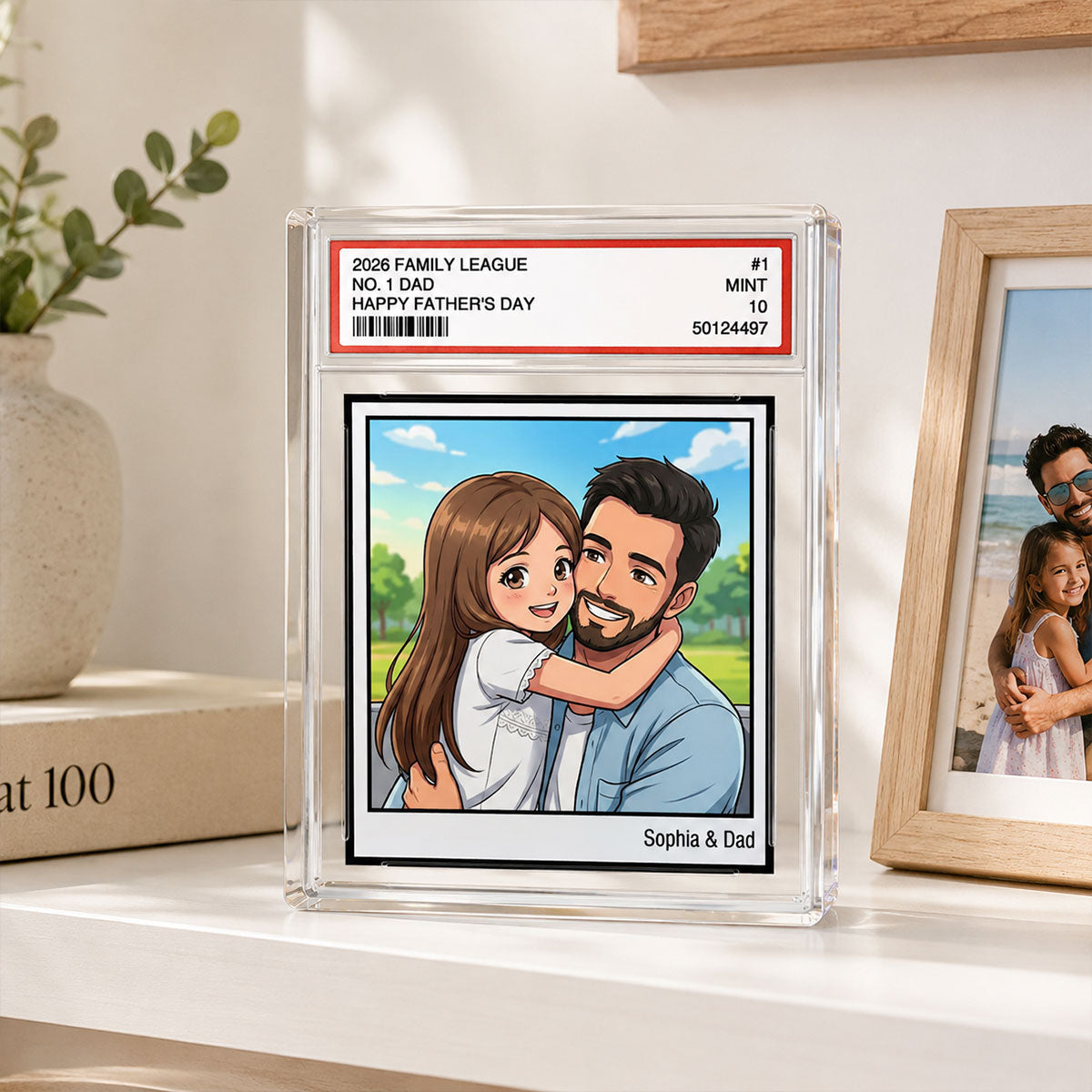 Vintage No. 1 Dad Trading Card Trading Card Cartoon Style - Personalized Acrylic Block Plaque - Gift For Dad, Husband