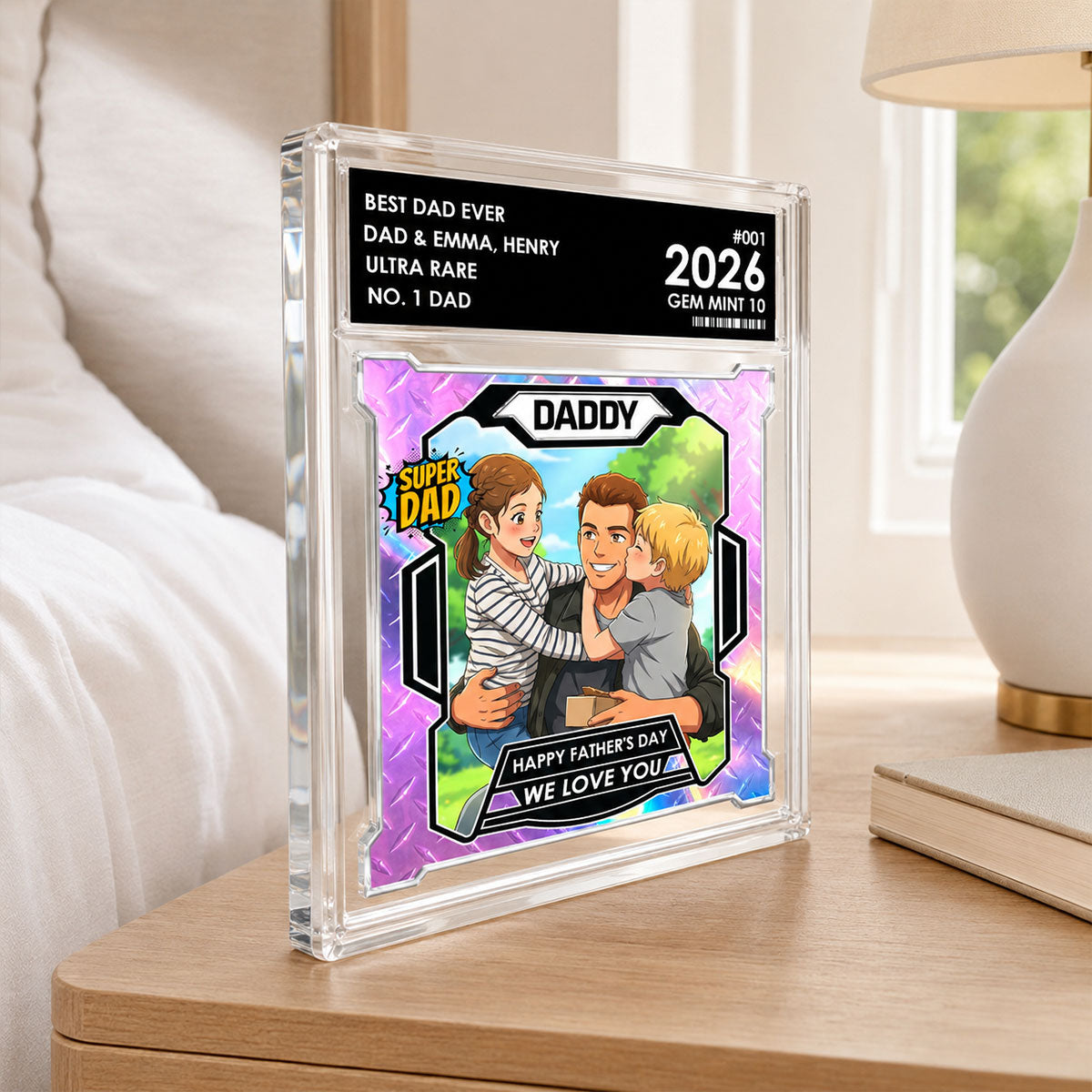 Dad Of The Year Trading Card Cartoon Style - Personalized Acrylic Block Plaque - Gift For Dad, Husband