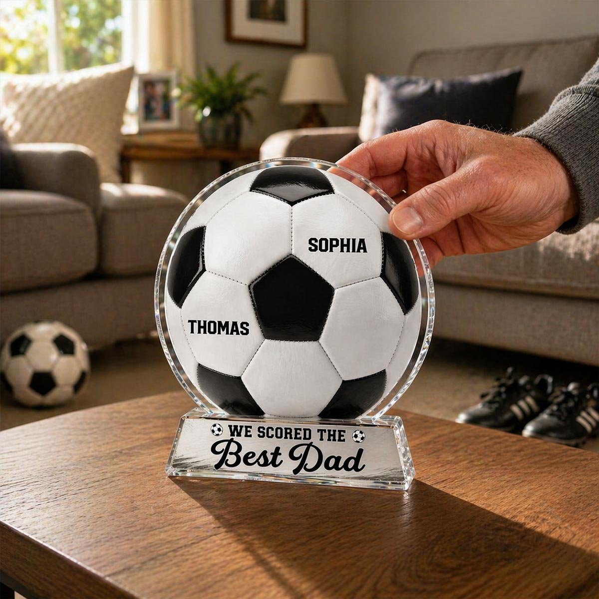 We Scored The Best Dad - Personalized Acrylic Block Plaque - Gift For Soccer Dad