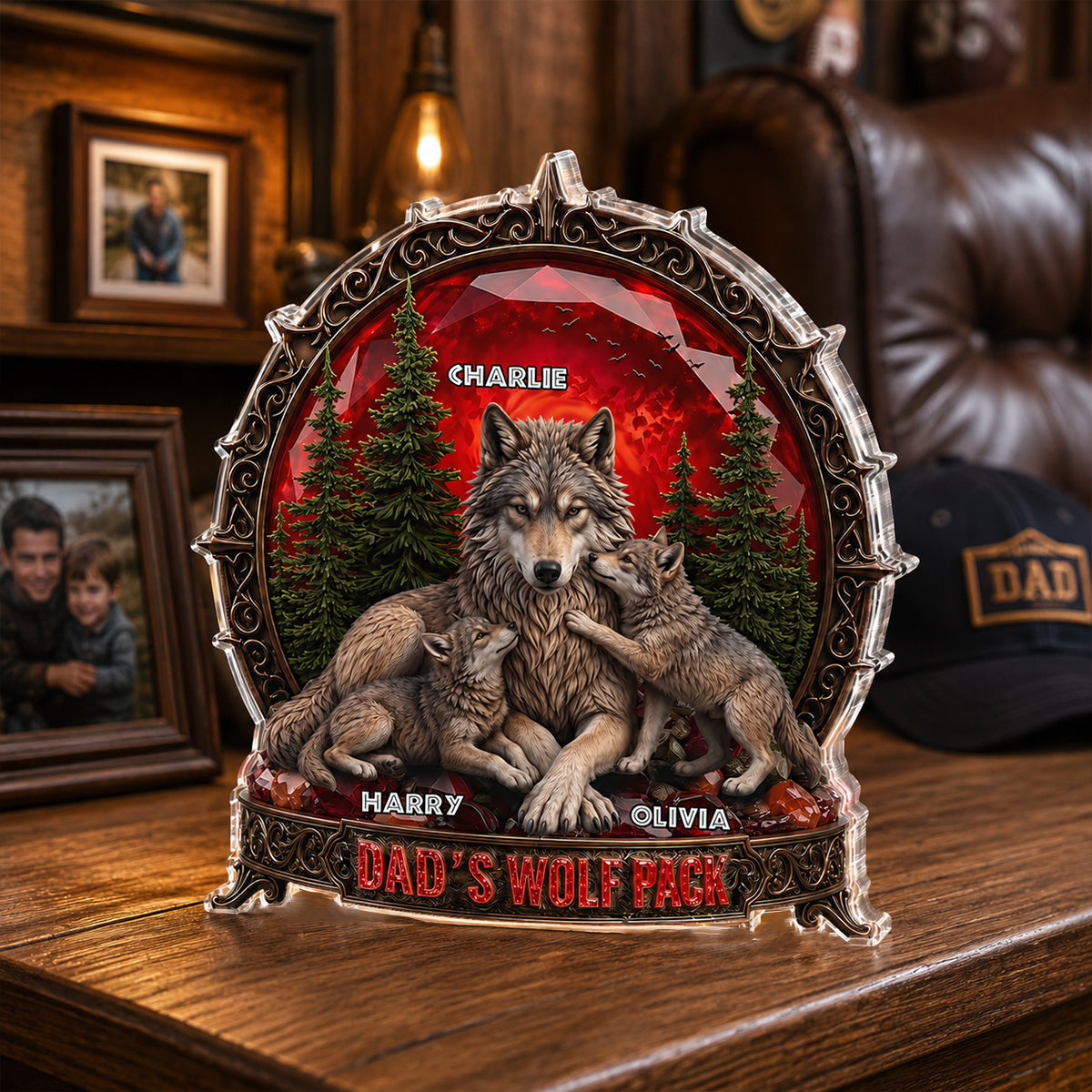 Papa's Wolf Pack - Personalized Acrylic Block Plaque - Gift for Dad, Husband