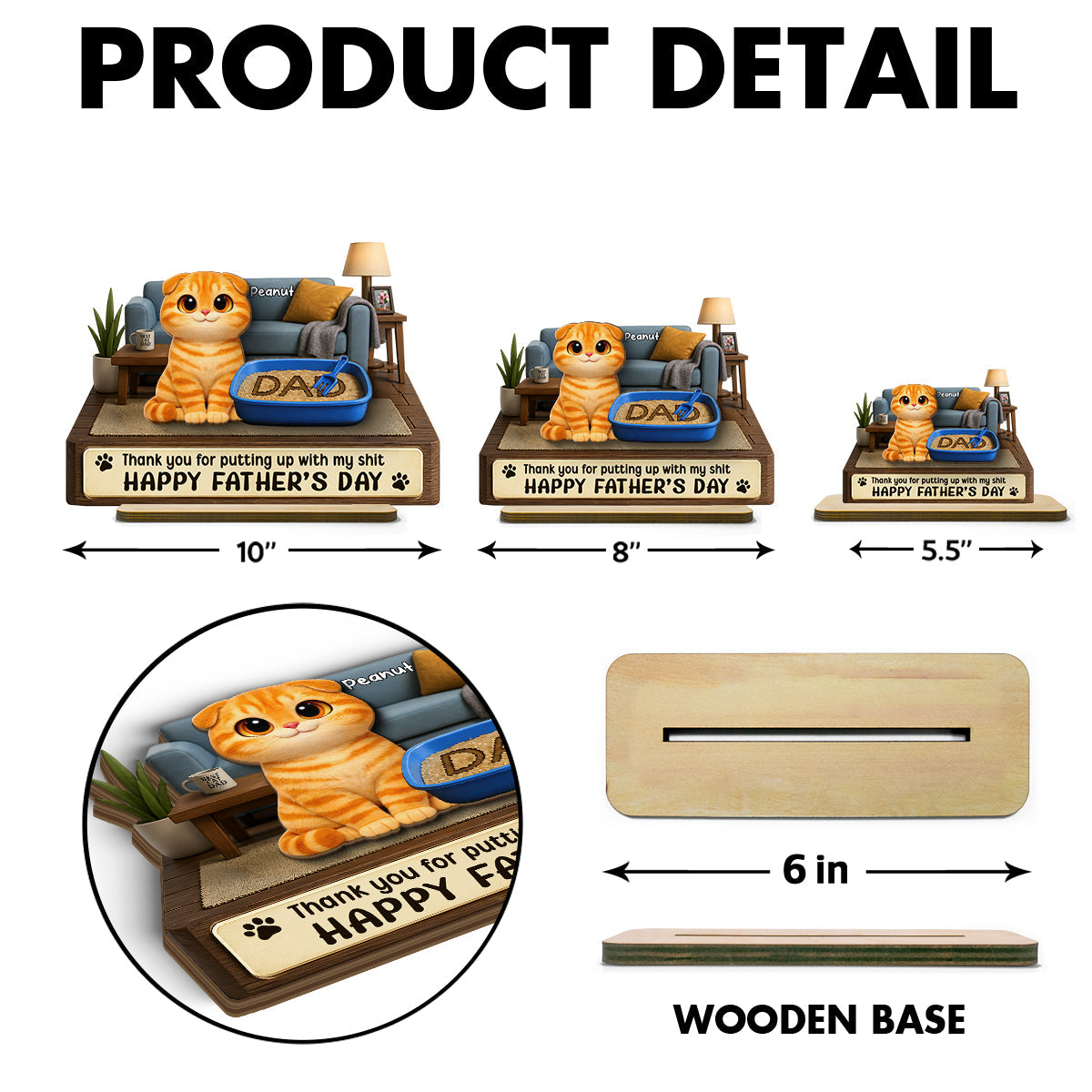 Thank You for Putting up with My Sh*t - Personalized 2-Layered Wooden Plaque - Funny Gift for Cat Dad