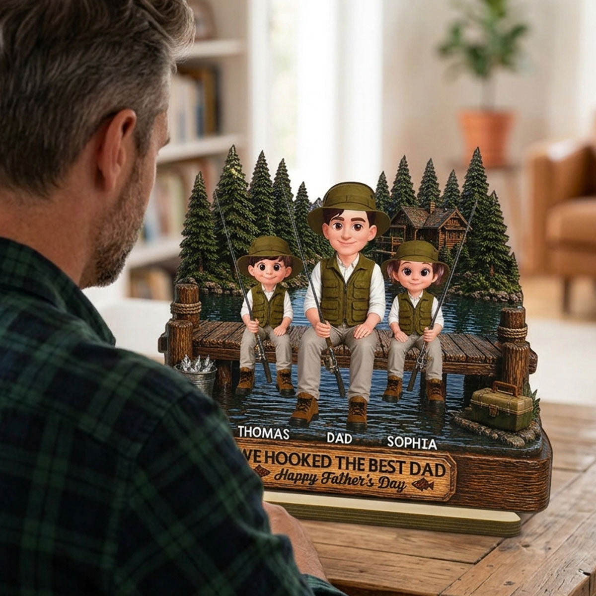 Fishing We Hooked The Best Dad - Personalized 2-Layered Wooden Plaque - Gift For Fishing Dad, Fishing Lovers