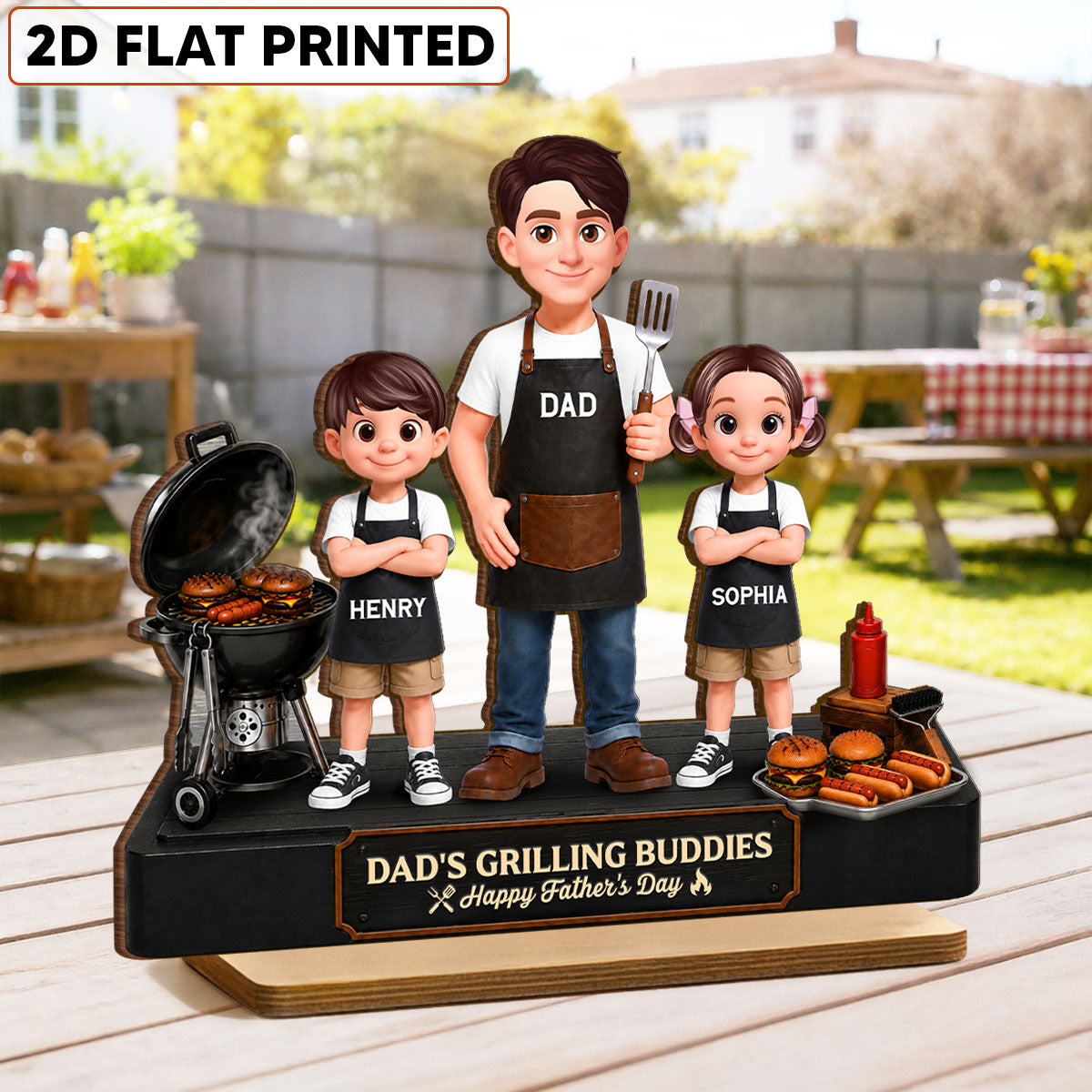 BBQ Dad's Grilling Buddies The Grill Master - Personalized 2-Layered Wooden Plaque - Gift For Dad, Husband