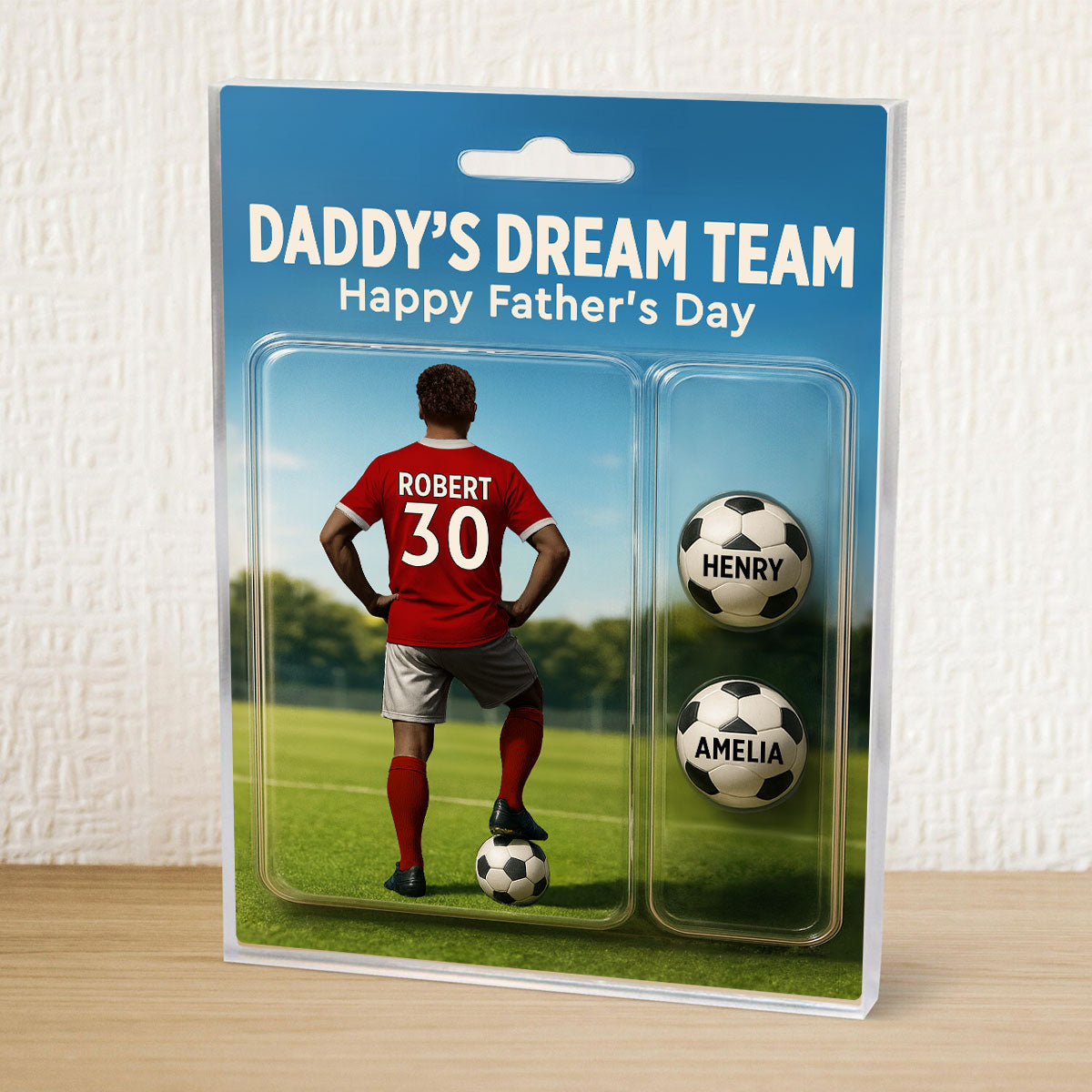 Daddy's Dream Team Soccer With Kids' Names Custom Figure Personalized Acrylic Block Plaque, Perfect Gift for Him, for Husband, for Dad, for Soccer Lover