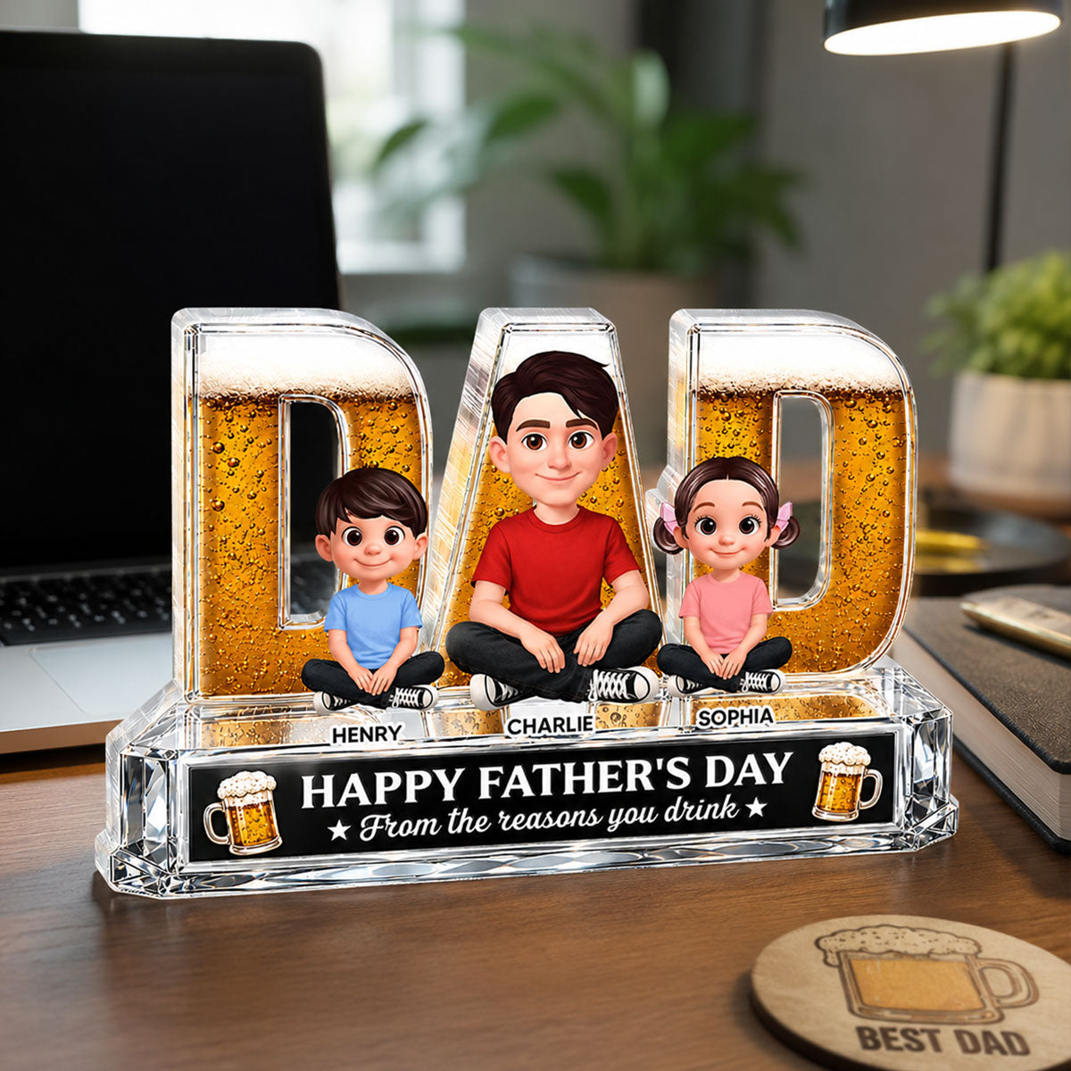 To Dad From The Reasons You Drink Dad Beer - Personalized Acrylic Block Plaque - Gift For Husband, Dad, Beer Lovers