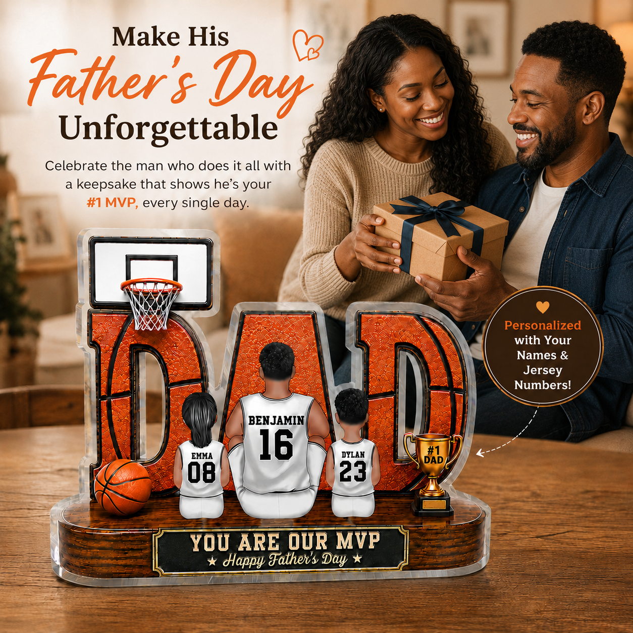 Basketball Dad Legend Daddy's Dream Team 2D Flat Printed- Personalized Acrylic Block Plaque - Gift For Dad, Husband, Basketball Fans