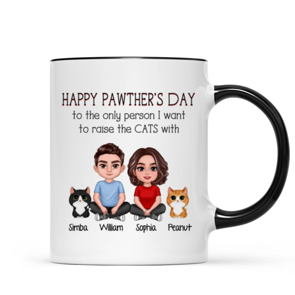 Happy Pawther‘s Day To The Person I Want To Raise A Dog Cat With Crossed Legs Couple Personalized Mug, Father‘s Day Gift For Dog Cat Dad