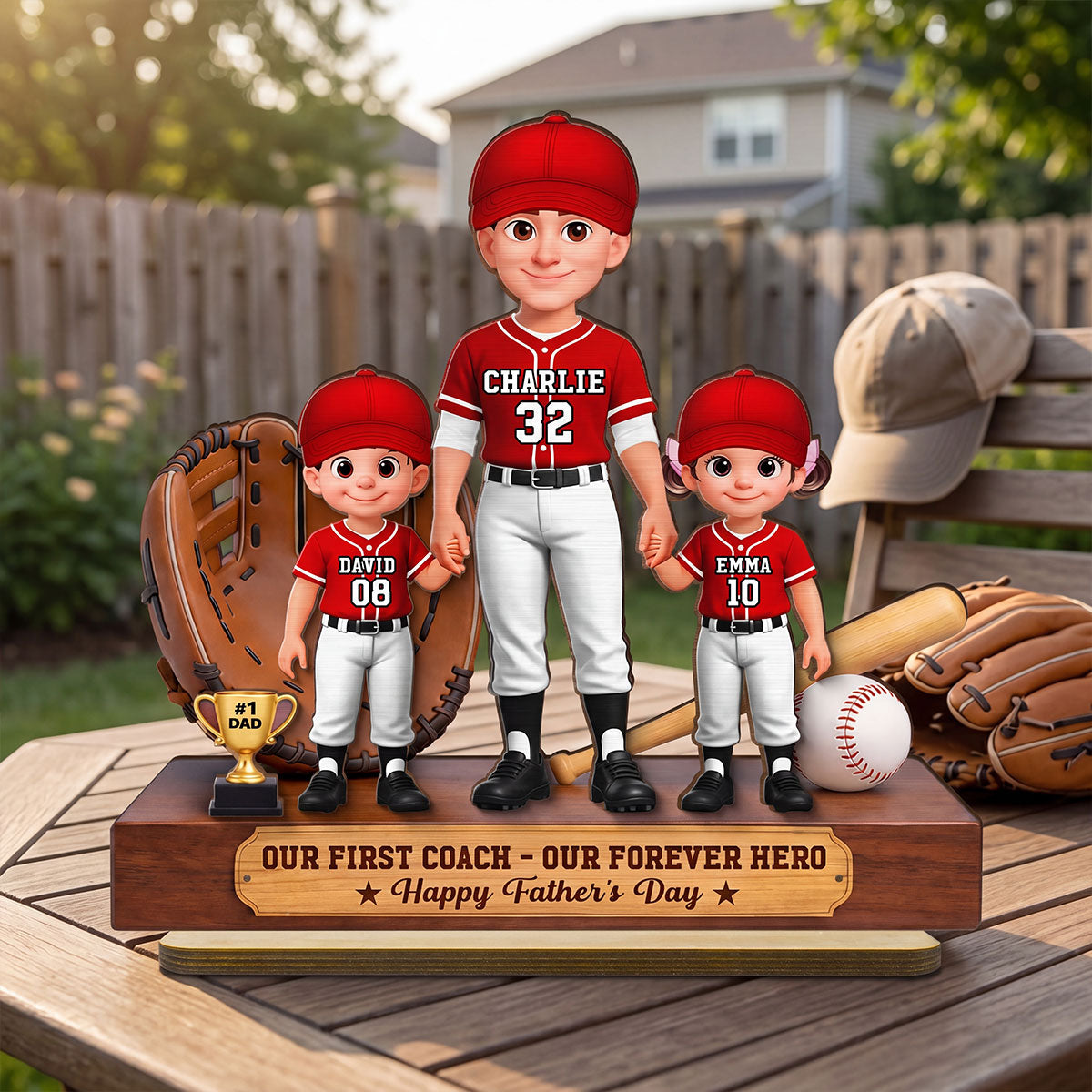 Baseball No.1 Dad We Caught The Best Dad - Personalized 2-Layered Wooden Plaque - Gift For Dad