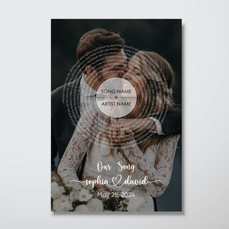 Vinyl Record Song Lyrics Art From Photo Personalized Poster, Wedding Anniversary Gift For Him, For Her