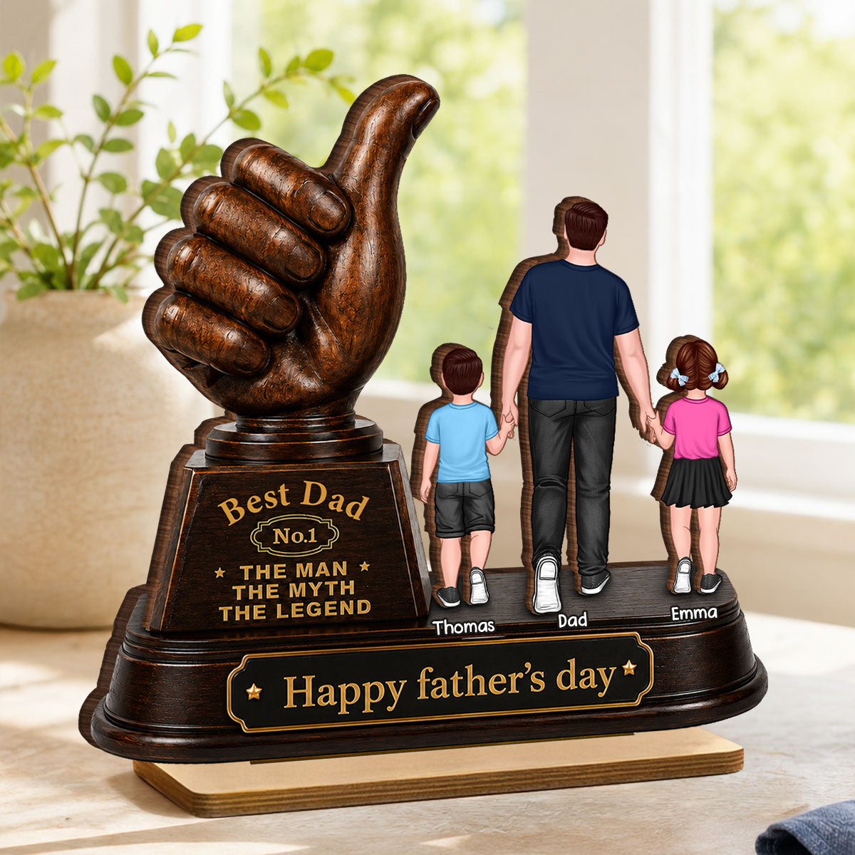 No. 1 Dad Grandpa Trophy - Personalized 2-Layered Wooden Plaque - Gift for Dad, Husband