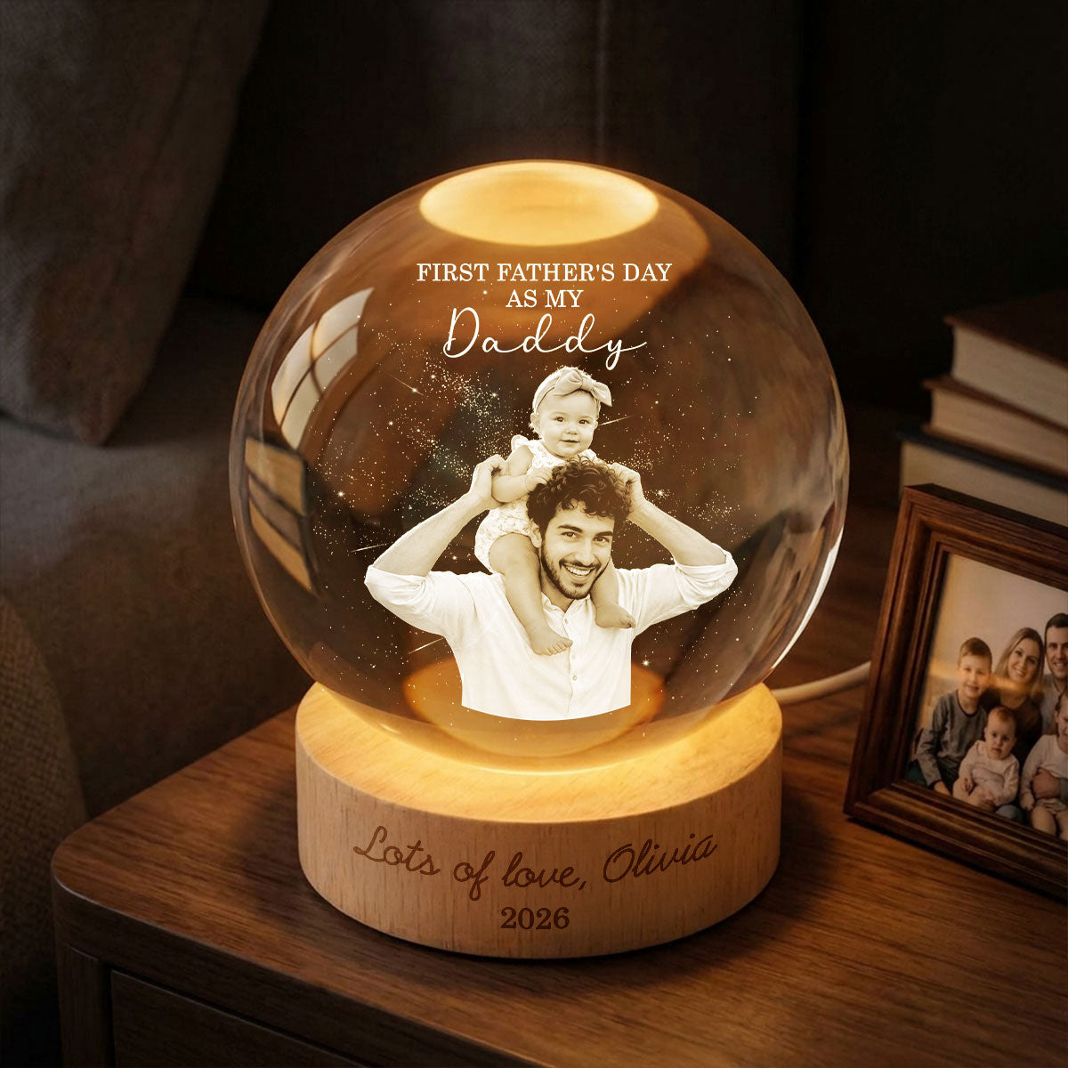 First as My Daddy - Personalized Crystal Ball LED Night Light - Gift for Dad