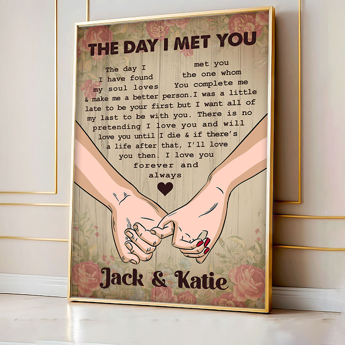 The Day I Met You Couple Hands Personalized Vertical Poster, Heartfelt 2025 Gift, Anniversary Gift