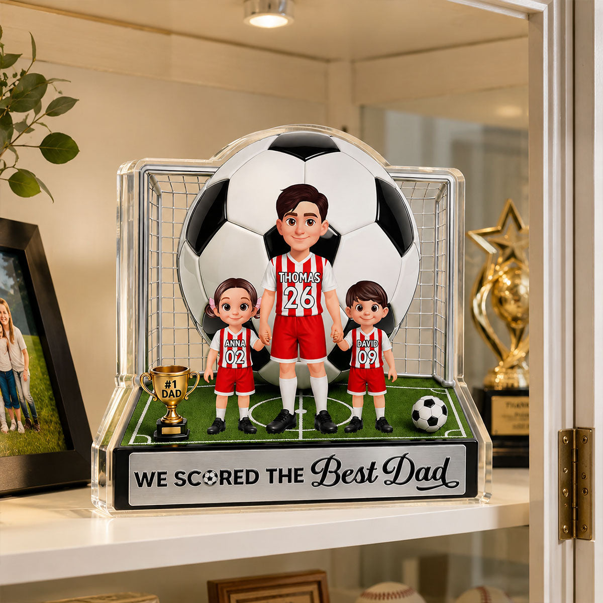 No 1 Soccer Dad And Kids We Scored The Best Dad 2D Flat Printed - Personalized Acrylic Block Plaque - Gift For Dad, Husband, Soccer Football Fans