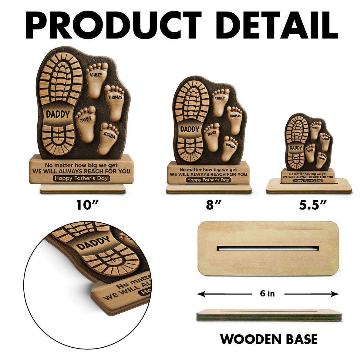 Dad No Matter How Big We Get Personalized 2-Layer Standing Wooden Plaque| Unique Gift For Dad