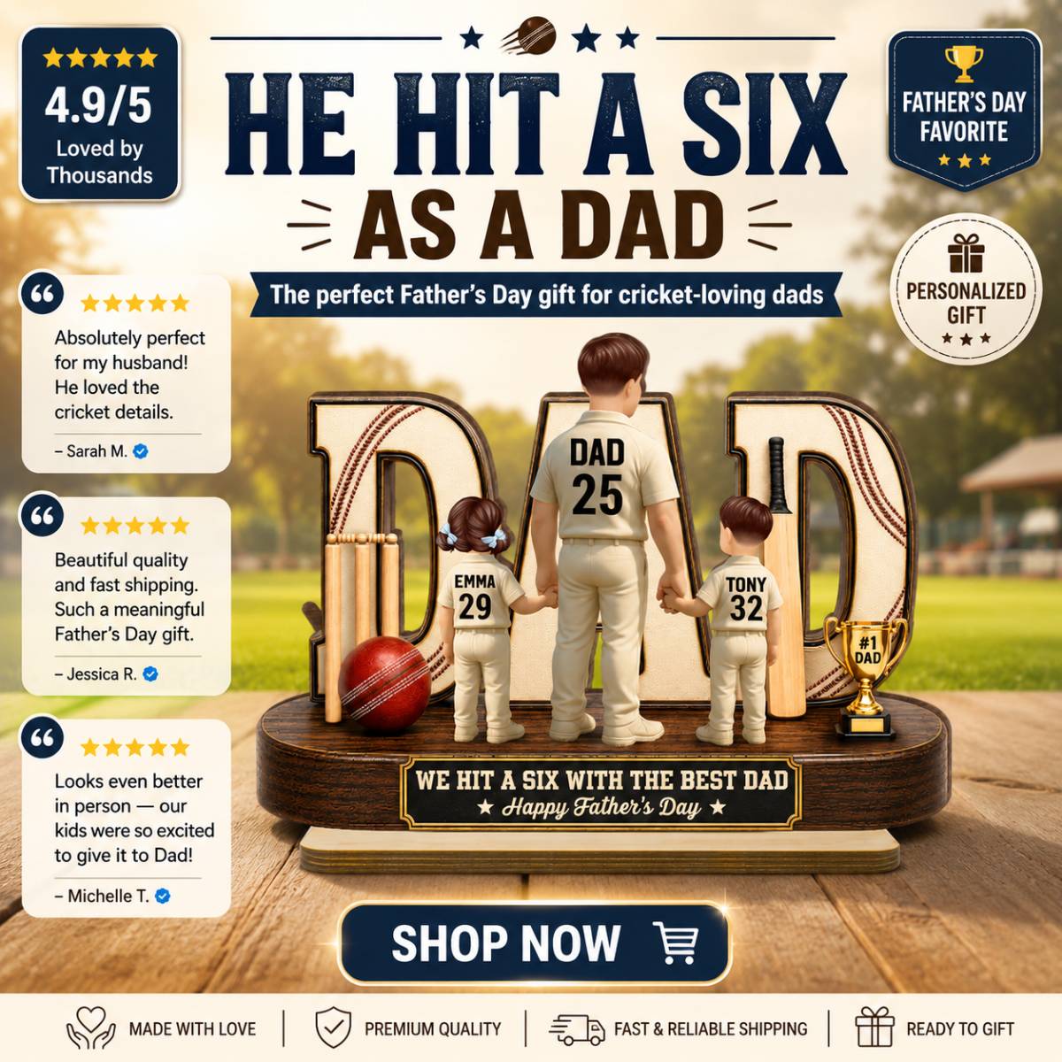 Cricket Dad Legend Hit A Six With The Best Dad - Personalized 2-Layered Wooden Plaque - Gift For Dad, Husband, Cricket Lovers