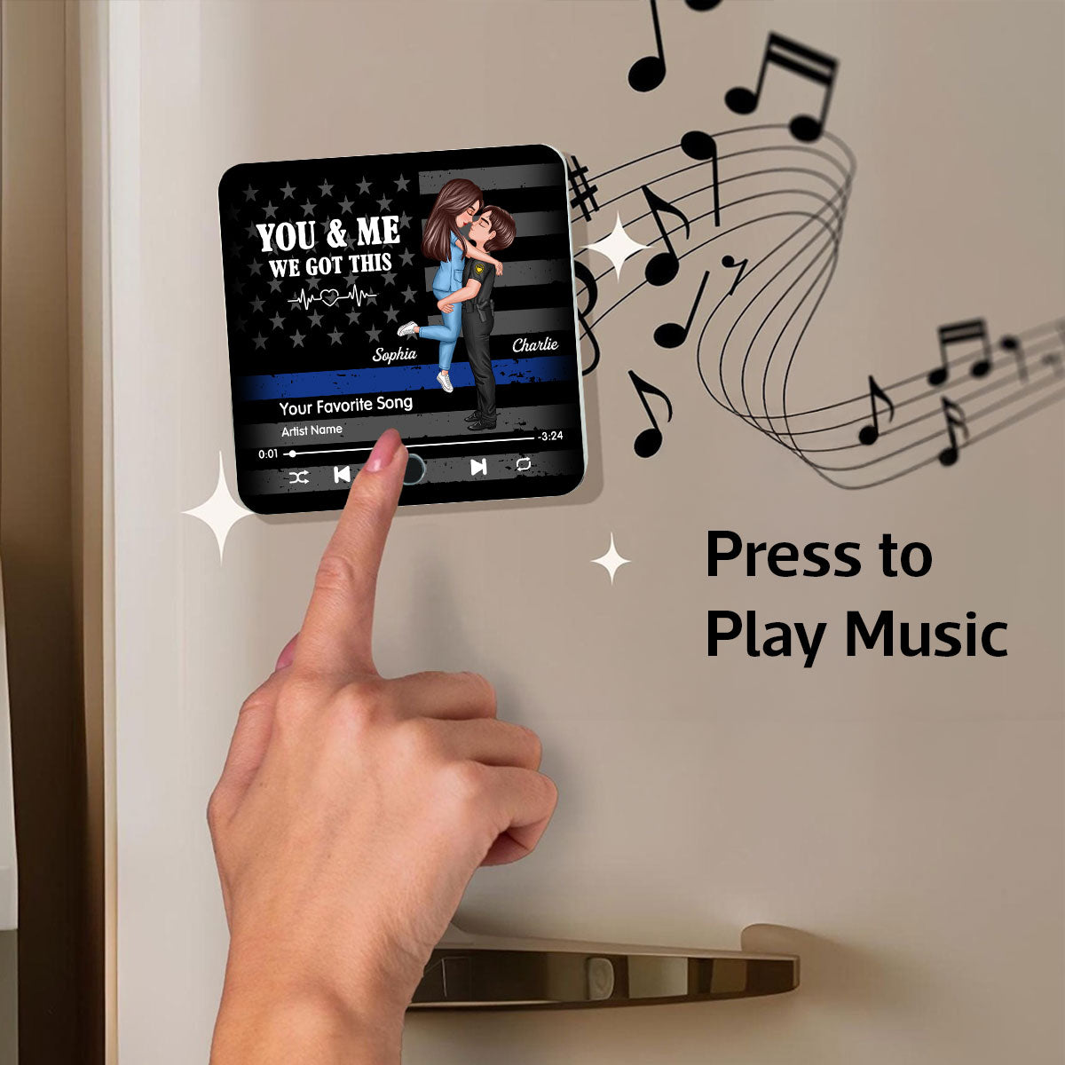 Hero Couple Hugging Kissing Favorite Song Gift by Occupation Gift For Her Gift For Him Personalized Music Fridge Magnet