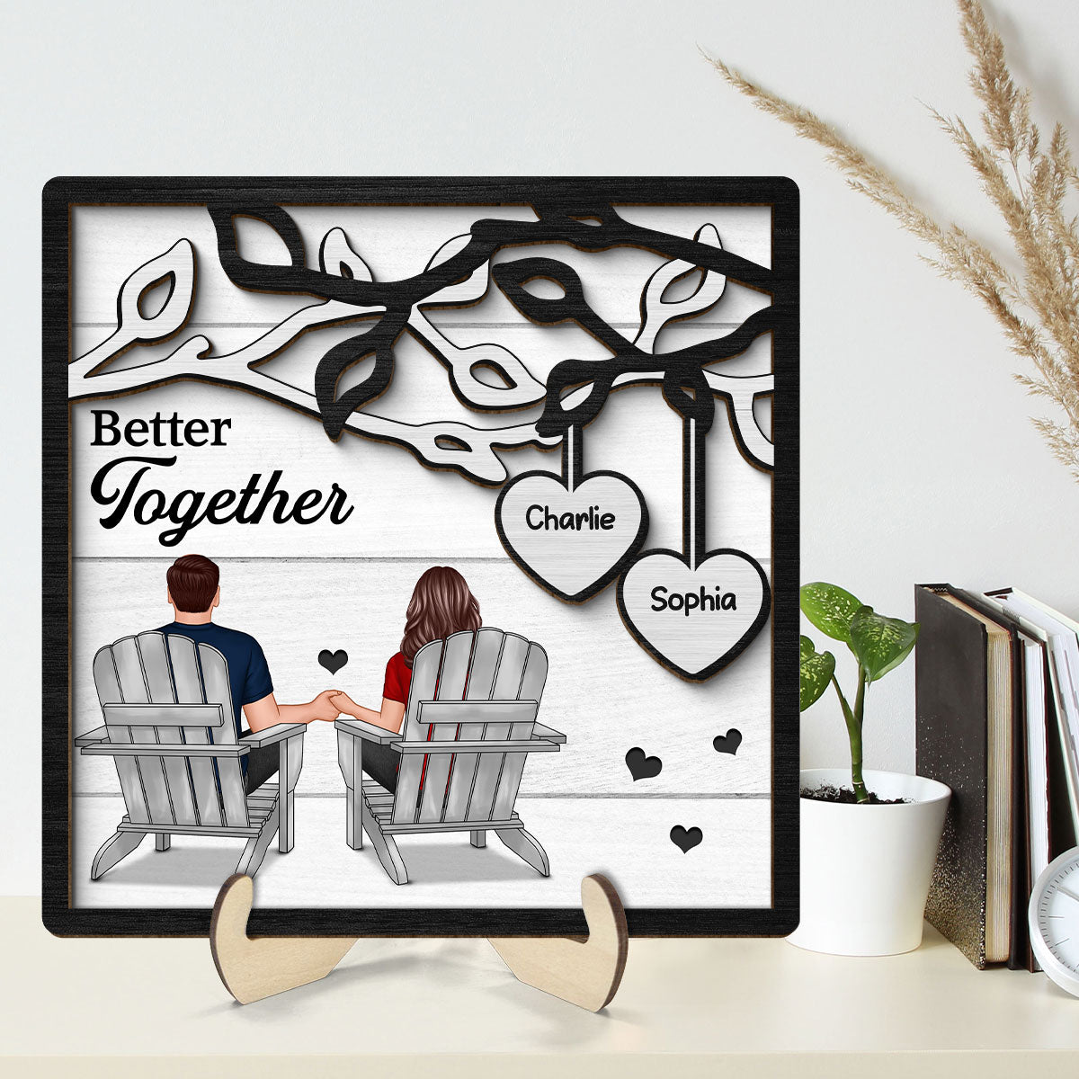 Couple Back View Sitting Under Tree Personalized 2-Layer Wooden Plaque, Valentine‘s Day Gift For Him, For Her