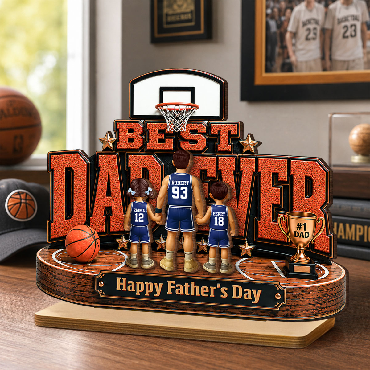 Best Basketball Dad Ever Our MVP - Personalized 2-Layered Wooden Plaque - Gift For Dad, Husband