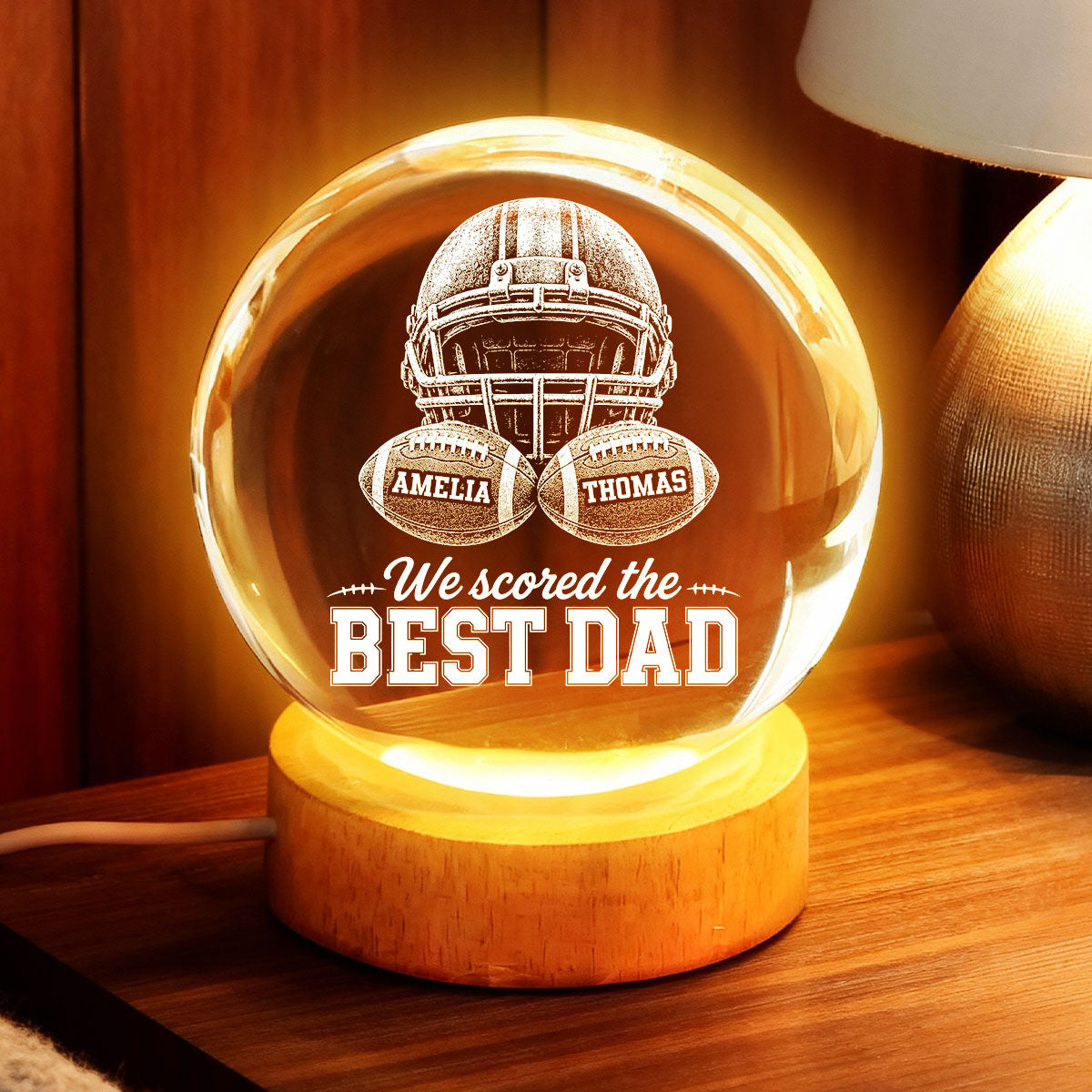 American Football We Scored The Best Dad - Personalized Crystal Ball LED Night Light - Gift For Dad, Football Lovers