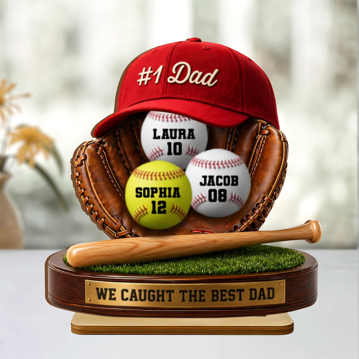 No 1 Baseball Dad - Personalized 2-Layered Wooden Plaque - Gift for Dad, Husband