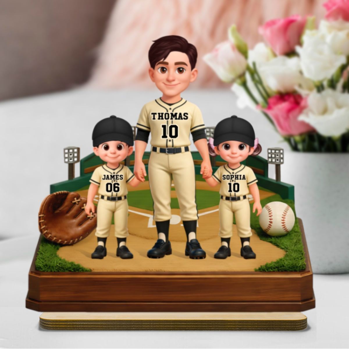We Caught The Best Dad Baseball Field - Personalized 2-Layered Wooden Plaque - Gift For Baseball Dad