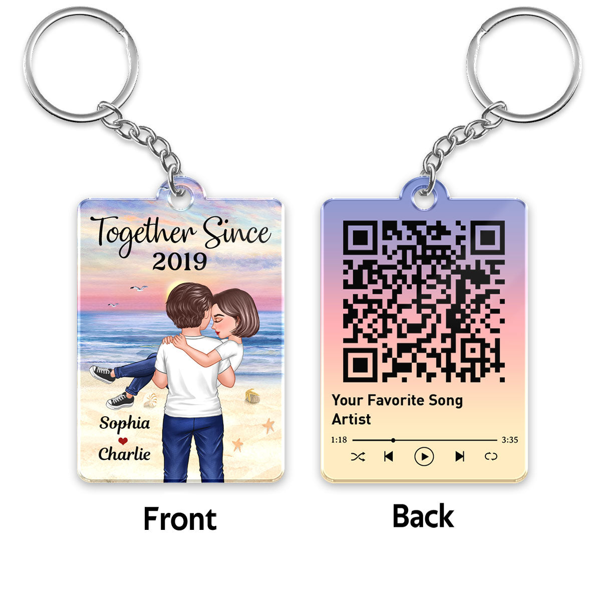 Couple Holding Embracing On Beach Favorite Song QR Code Personalized Acrylic Keychain