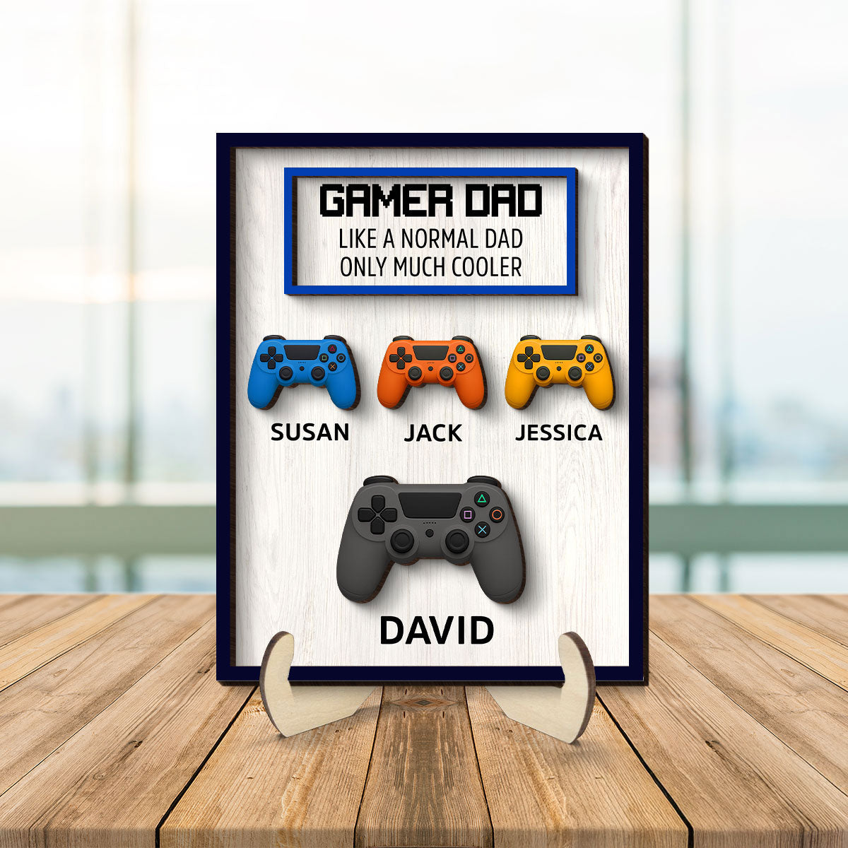 Gamer Dad Much Cooler Custom Controller Personalized 2-Layered Wooden Plaque, Gift for Gamer Dads
