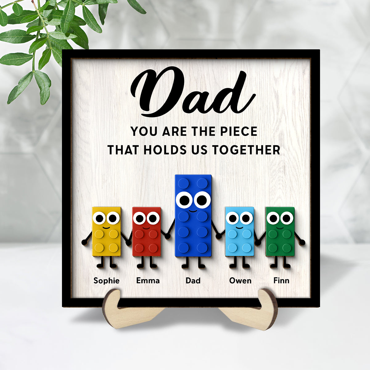 Dad And Kids Cute Puzzle Personalized 2-Layered Wooden Plaque, Gift for Dad, Gift for Husband