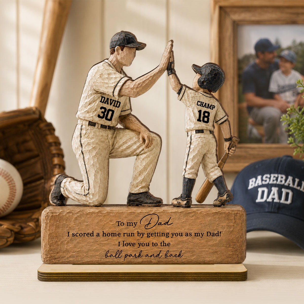 I Scored a Home Run with You as My Dad - Personalized 2-Layered Wooden Plaque - Gift for Dad from Son Daughter